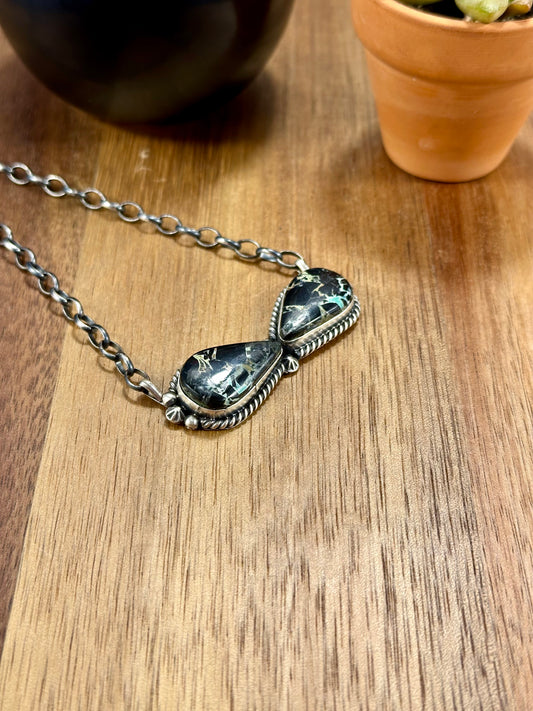 Black Jack 2 Stone Sterling Silver Necklace