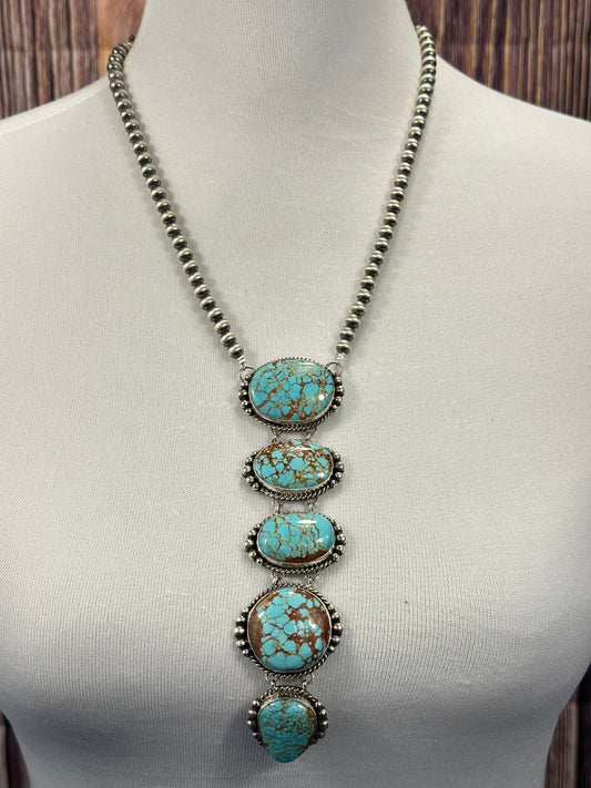 #8 Turquoise and Sterling Pearl Lariat Necklace