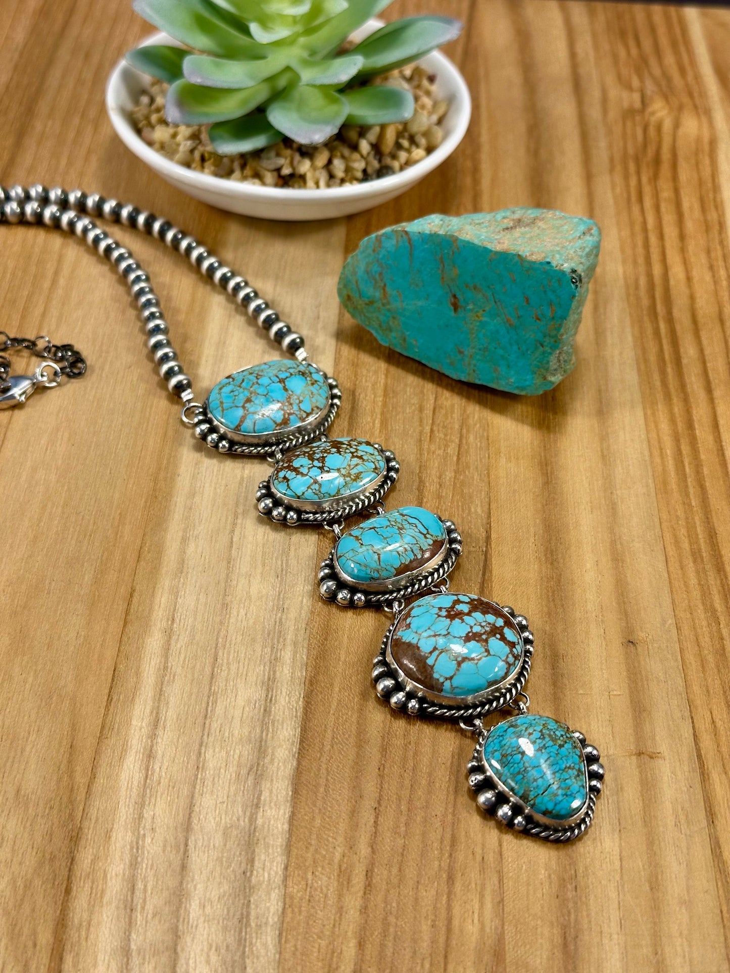 #8 Turquoise and Sterling Pearl Lariat Necklace