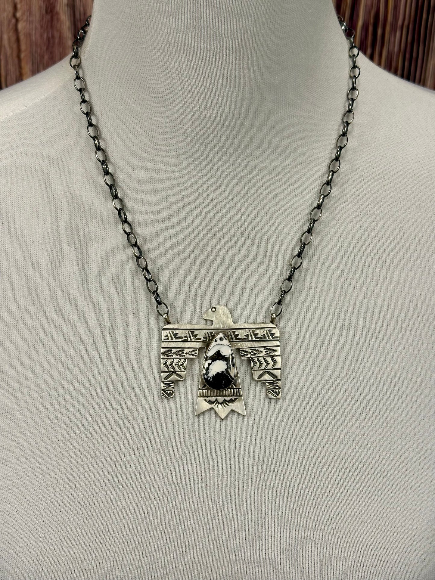 White Buffalo Thunderbird Sterling Silver Necklace