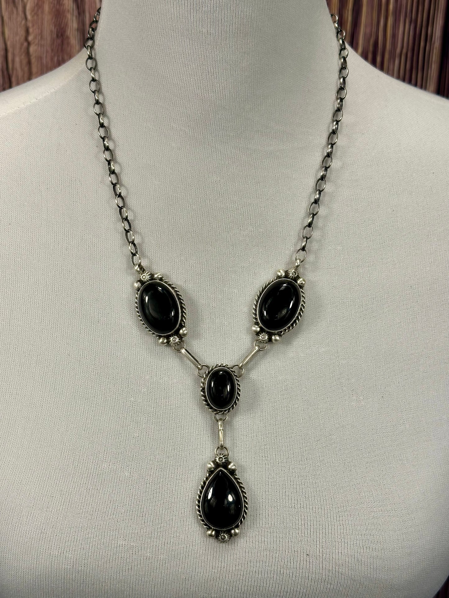 Black Onyx Mini Lariat Necklace Set