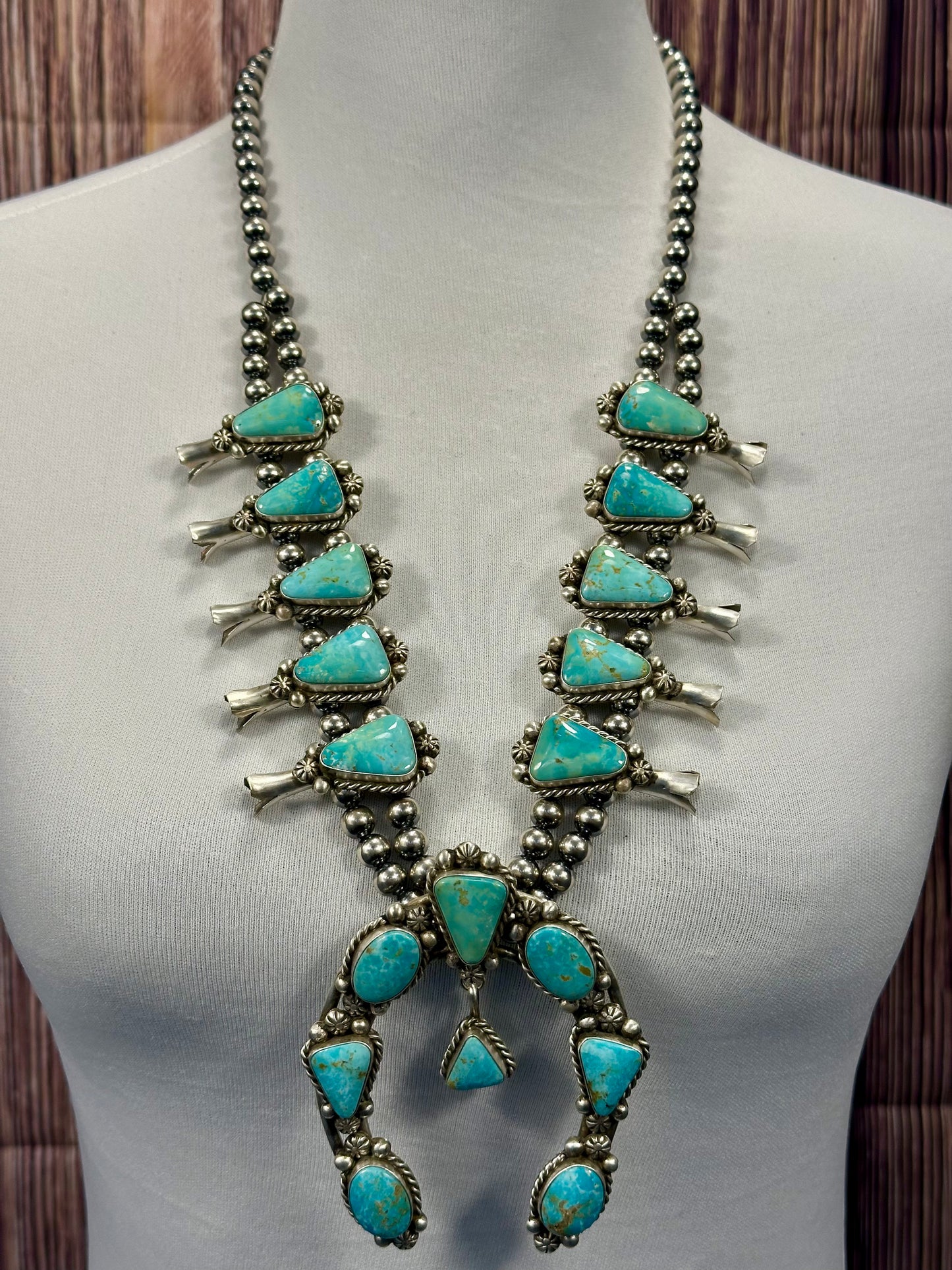 Kingman Turquoise Squash Blossom Necklace Set
