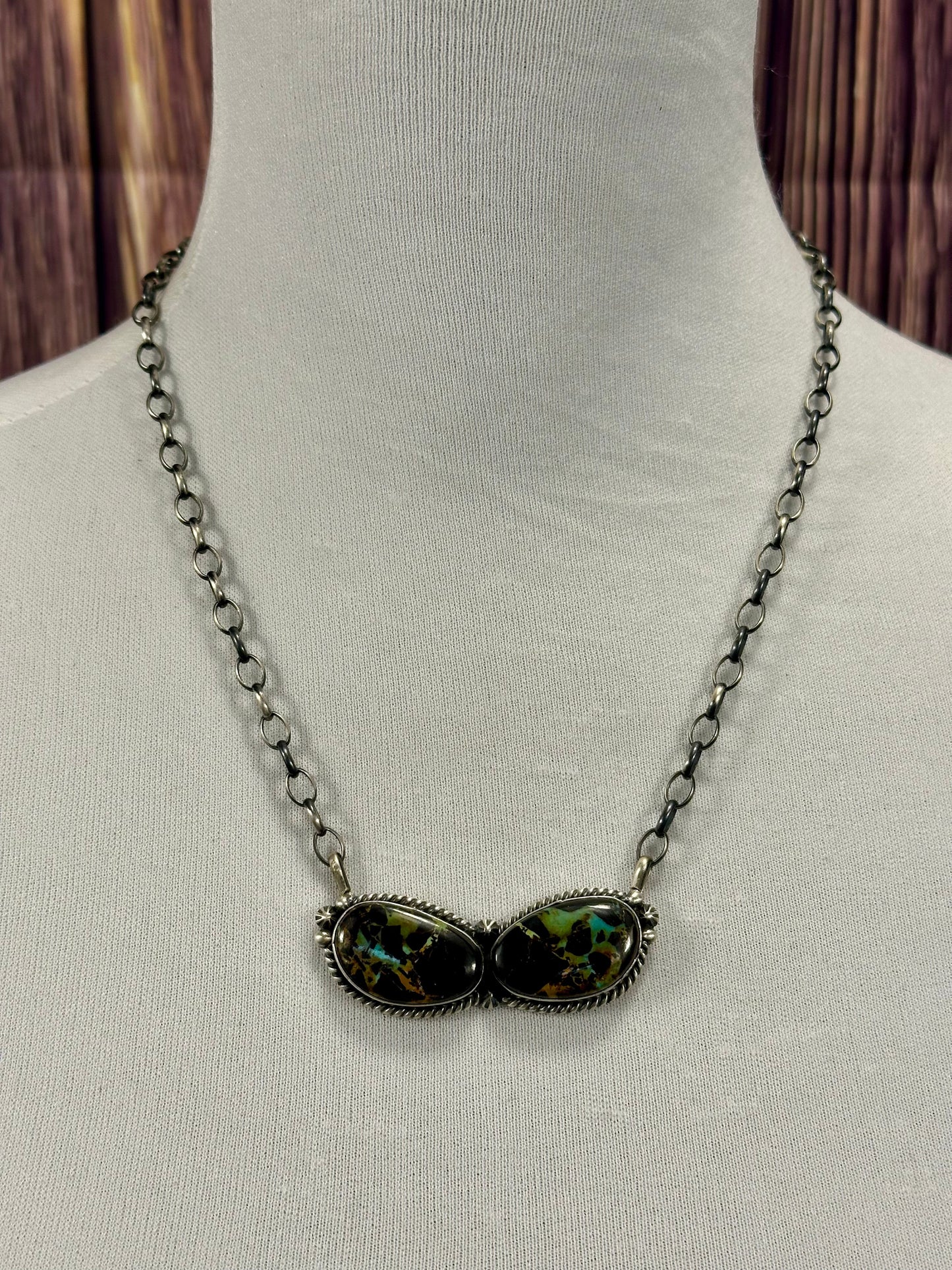 Black Jack 2 Stone Sterling Silver Necklace