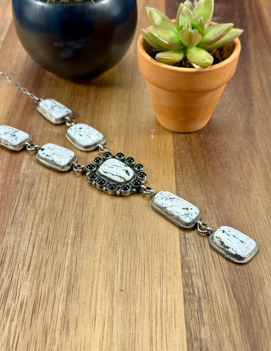 White Buffalo Cluster Sterling Silver Lariat