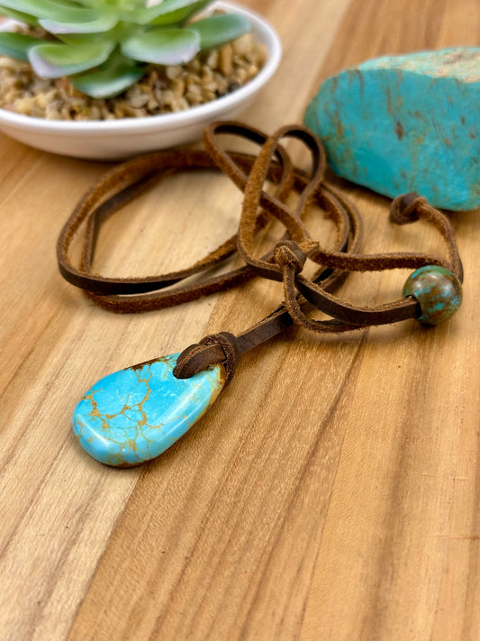 Leather Kingman Adjustable Slab Necklace