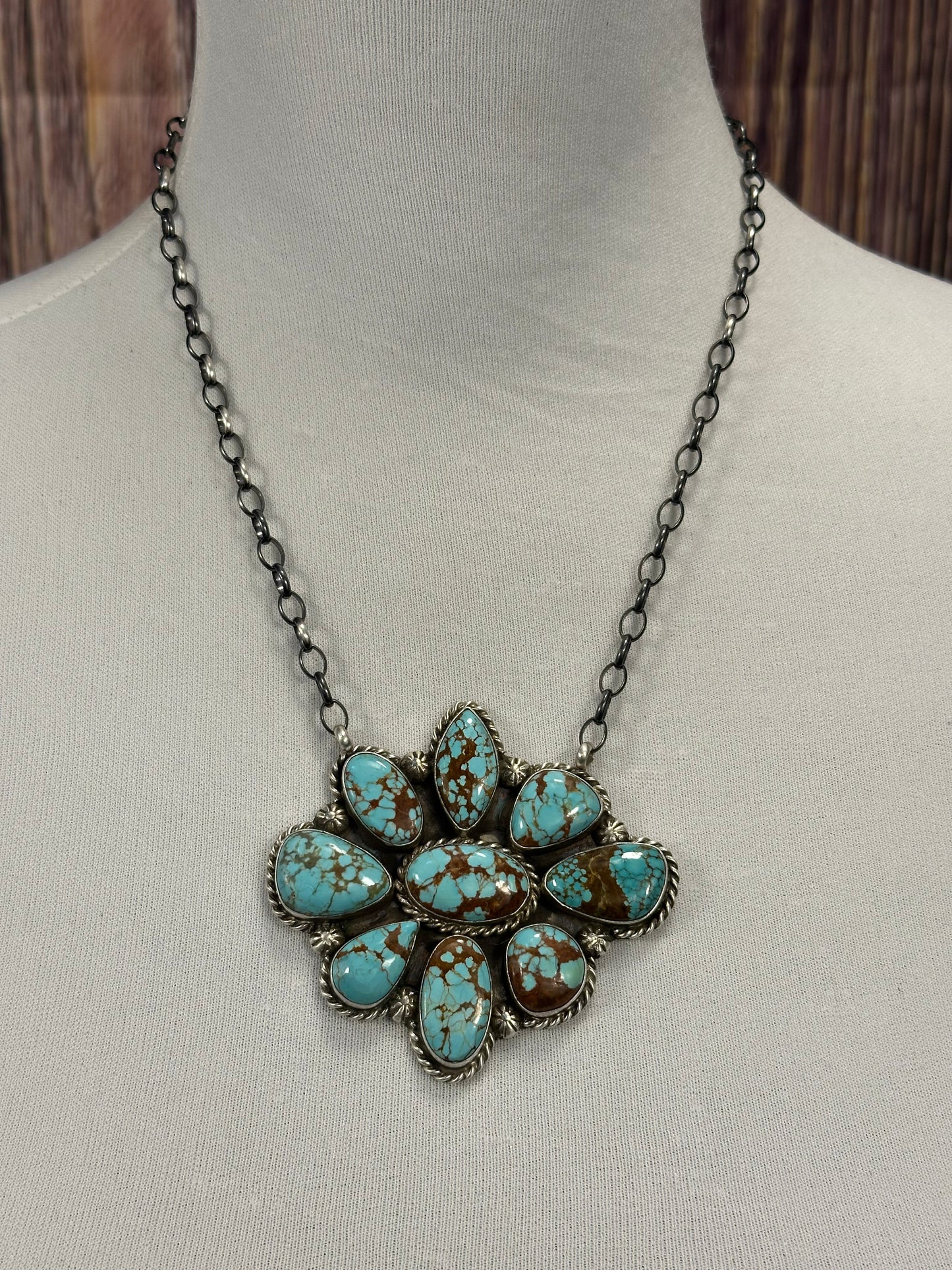 #8 Turquoise Floral Cluster Sterling Necklace