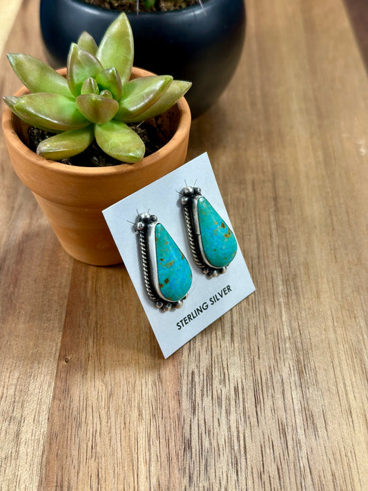 Kingman Turquoise Teardrop Stud Earrings
