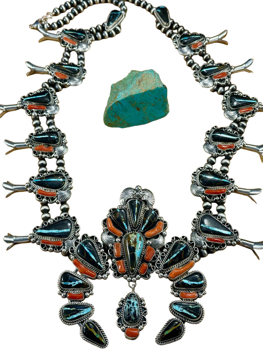 Black Jack & Coral Squash Blossom Set