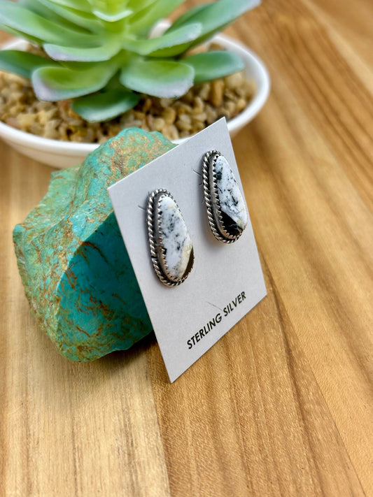 White Buffalo Teardrop Sterling Silver Stud Earrings