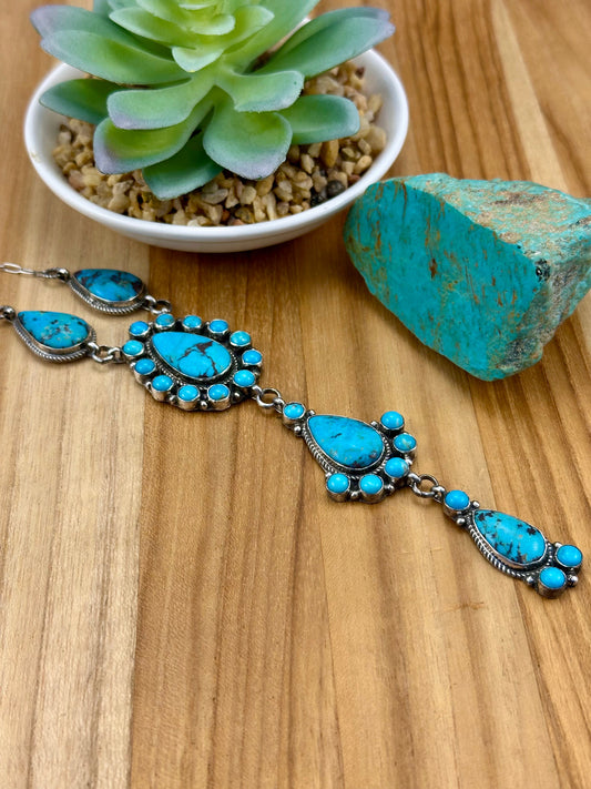 Kingman Turquoise Cluster Pendant Lariat
