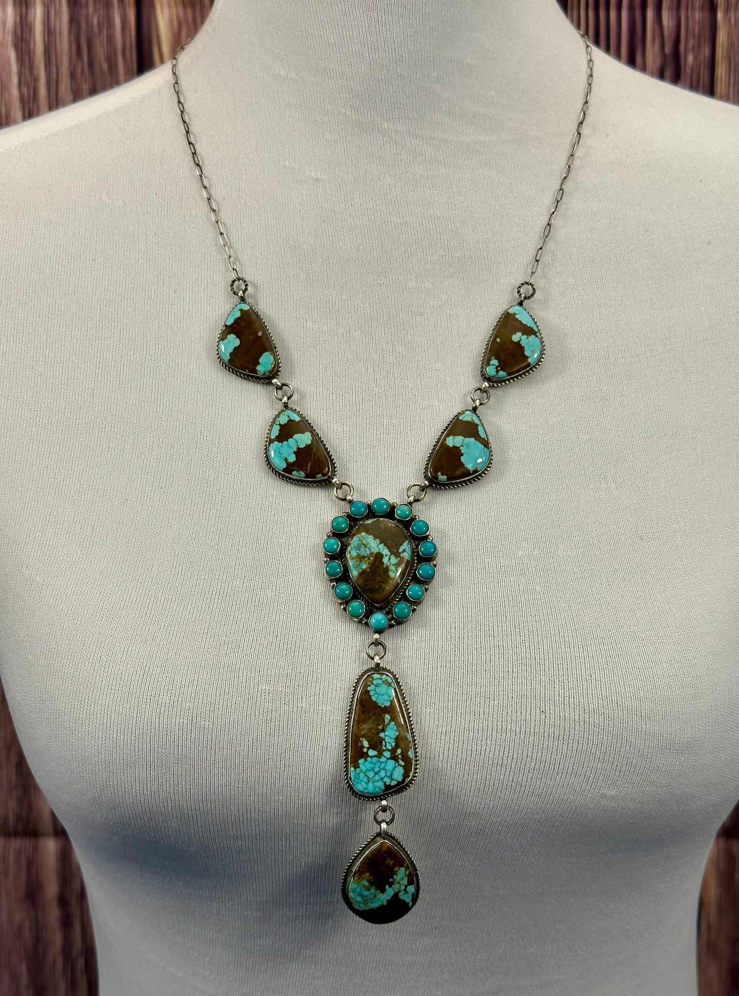 #8 Turquoise Cluster Sterling Silver Lariat