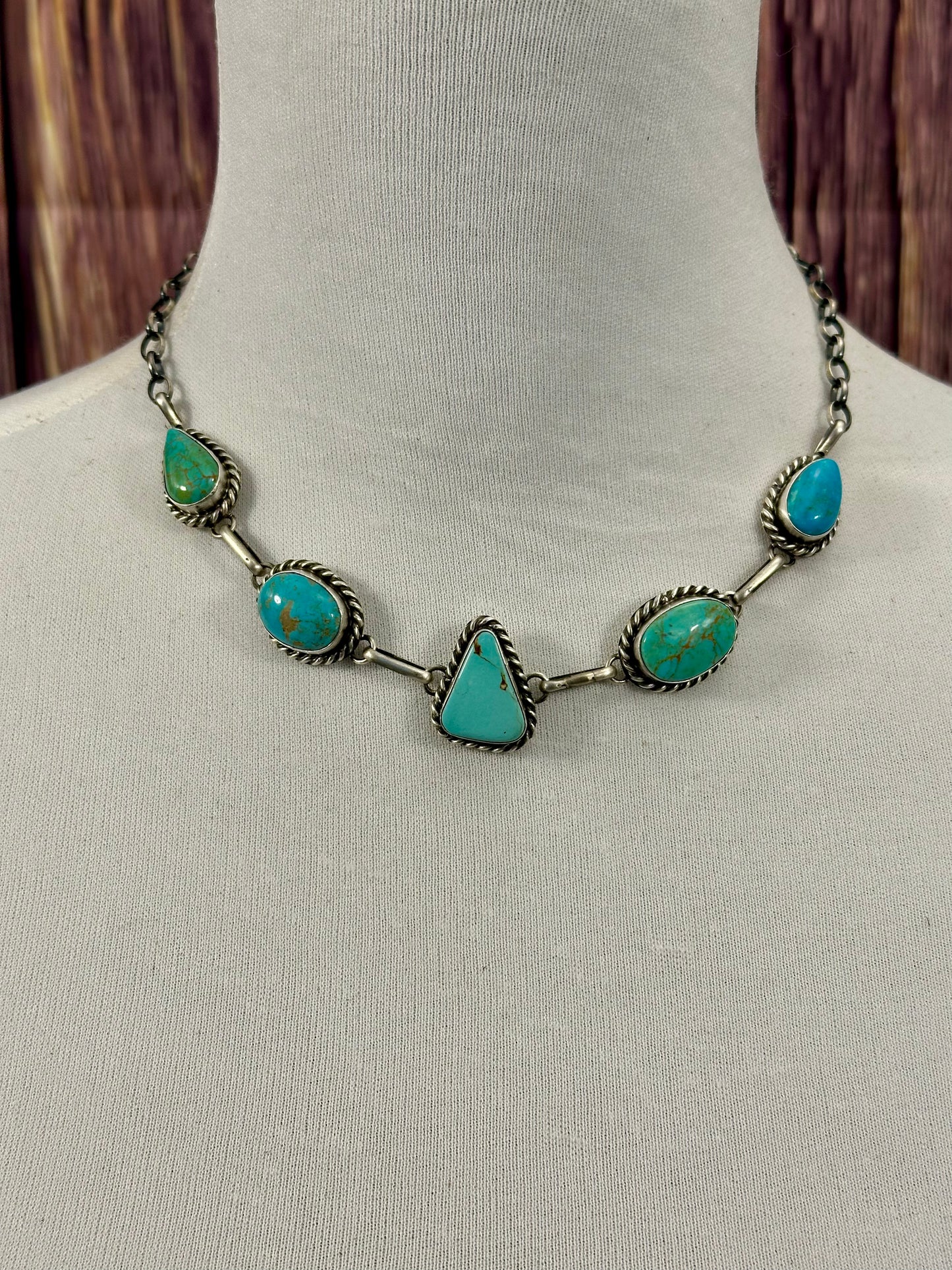 Kingman Turquoise 5 Stone Choker Necklace