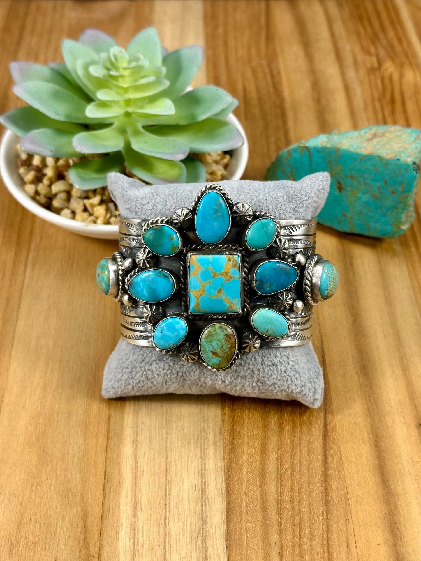 Kingman Turquoise Floral Cluster Sterling Cuff