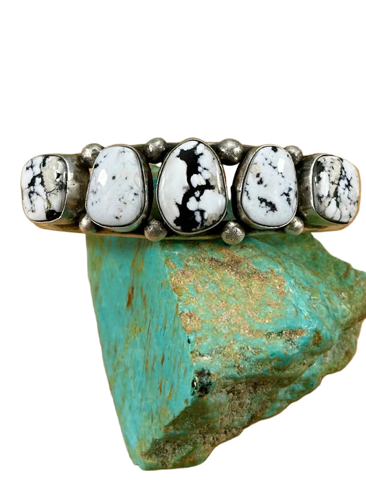 White Buffalo 5 Stone Sterling Cuff Bracelet