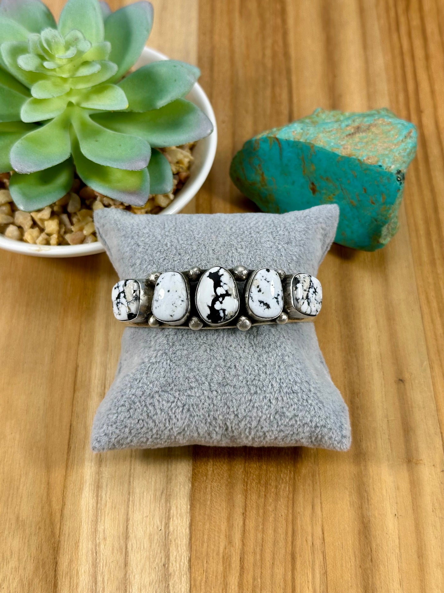 White Buffalo 5 Stone Sterling Cuff Bracelet