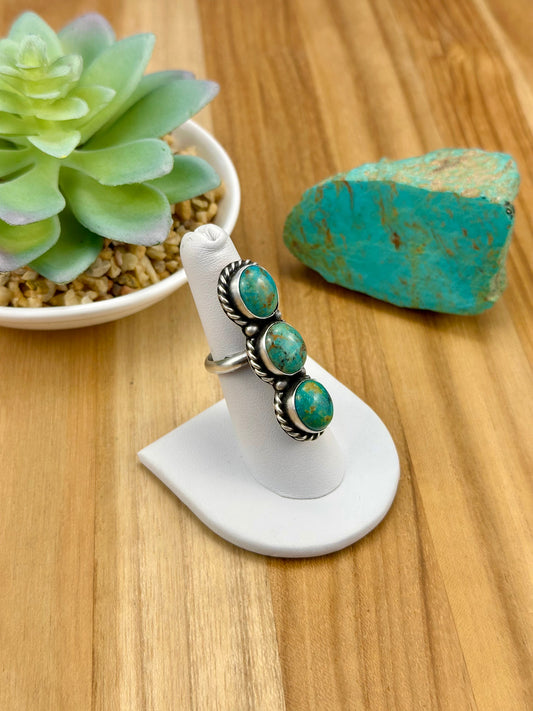 Kingman Turquoise 3 Stone Sterling Ring
