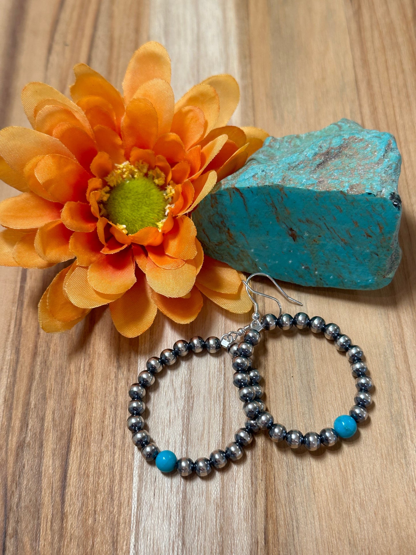 Turquoise and Sterling Bead Earrings