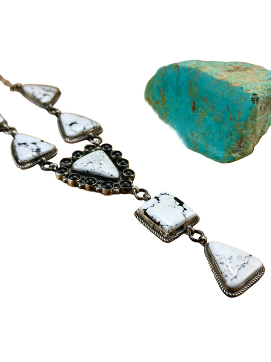 White Buffalo & Onyx Sterling Lariat