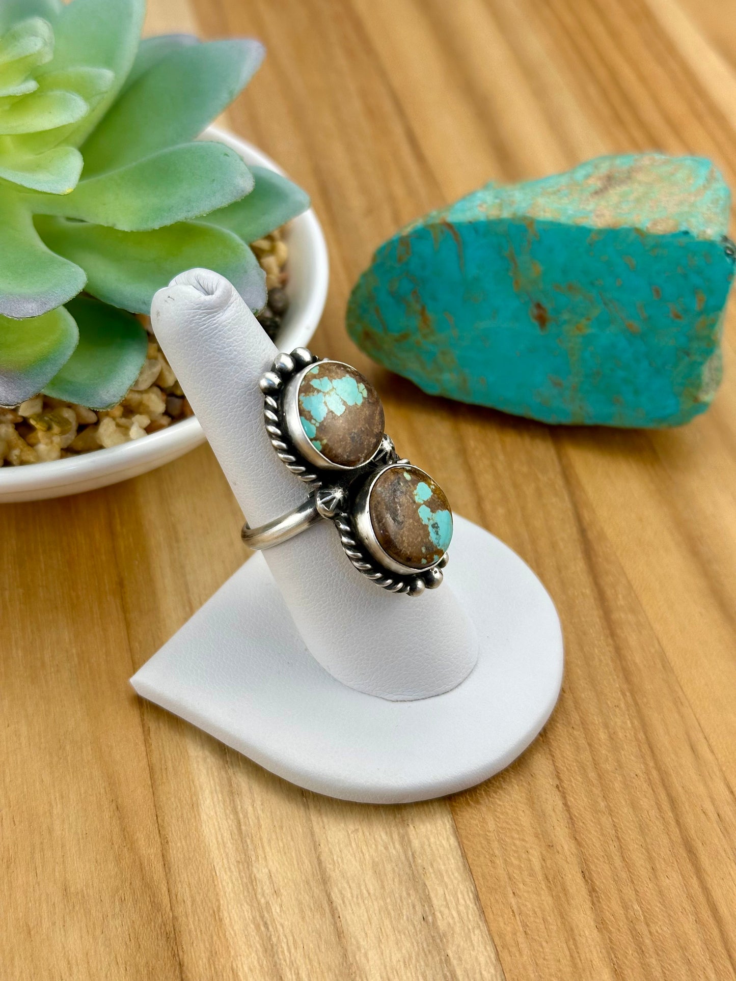 Kingman Turquoise 2 Stone Sterling Ring