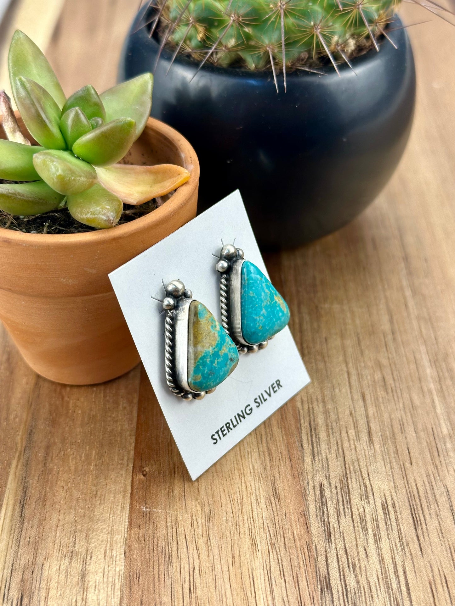 Kingman Turquoise Triangle Sterling Earrings