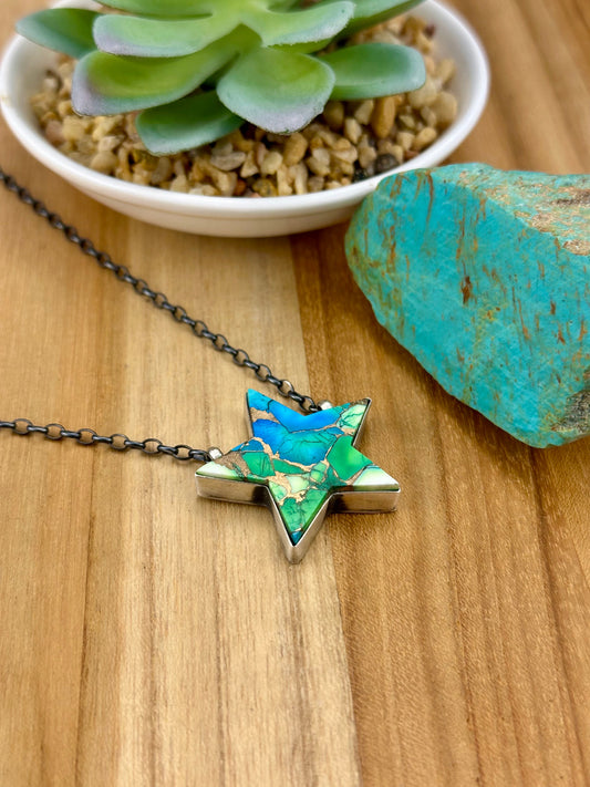 Peacock Dahlia Star Sterling Necklace