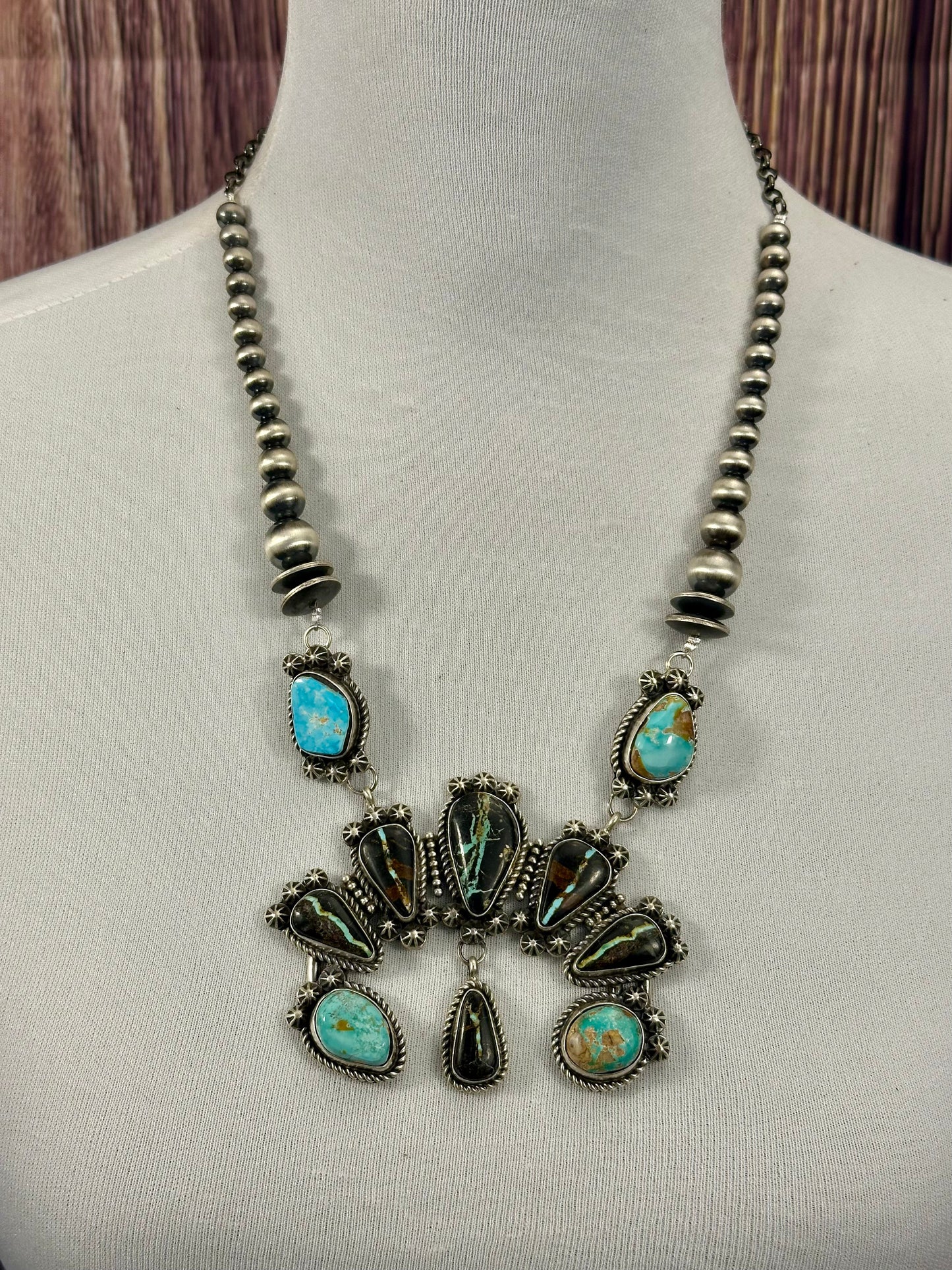 Blackjack & Kingman Turquoise Naja Sterling Necklace