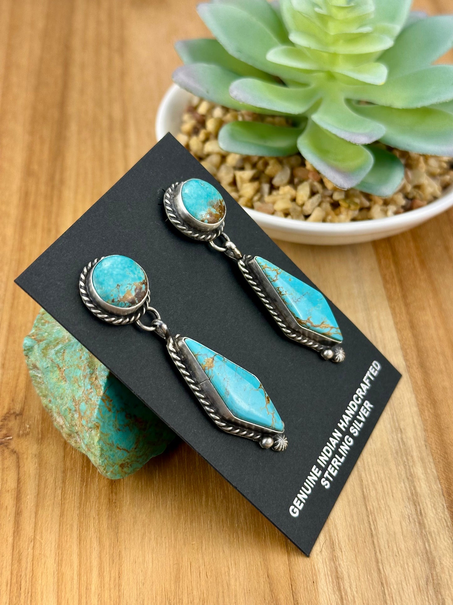 Kingman Turquoise Diamond Dangle Earrings