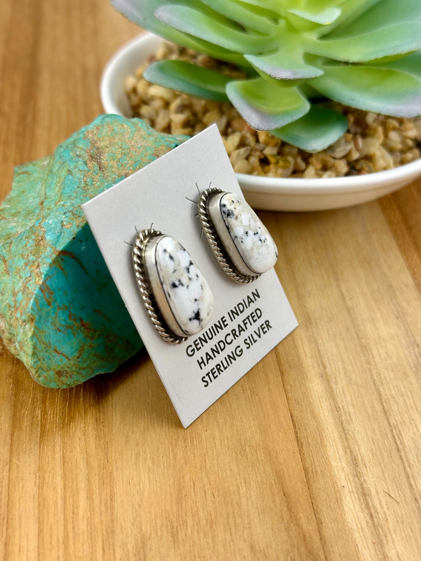 White Buffalo Oval Sterling Stud Earrings