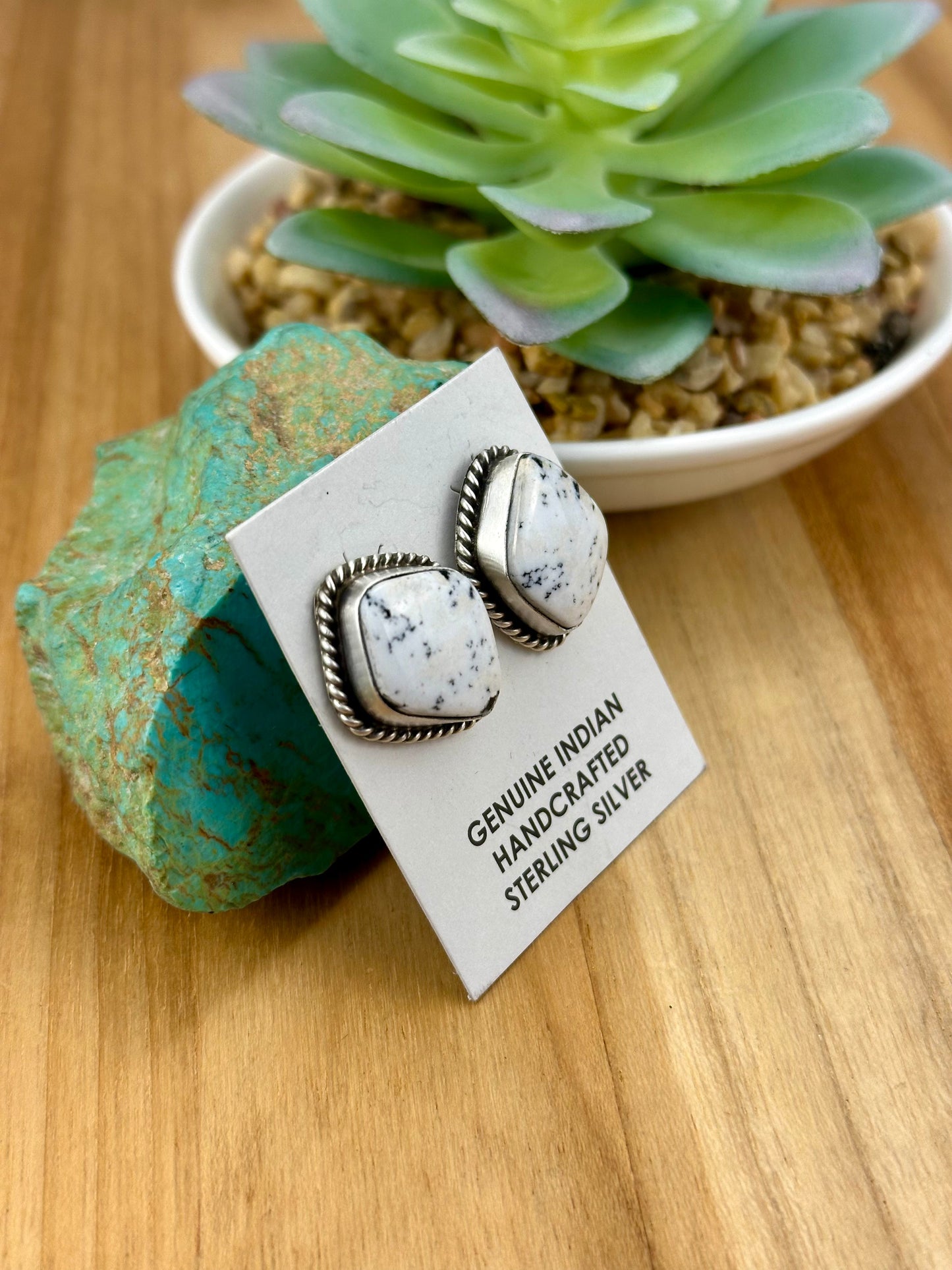 White Buffalo Sterling Stud Earrings