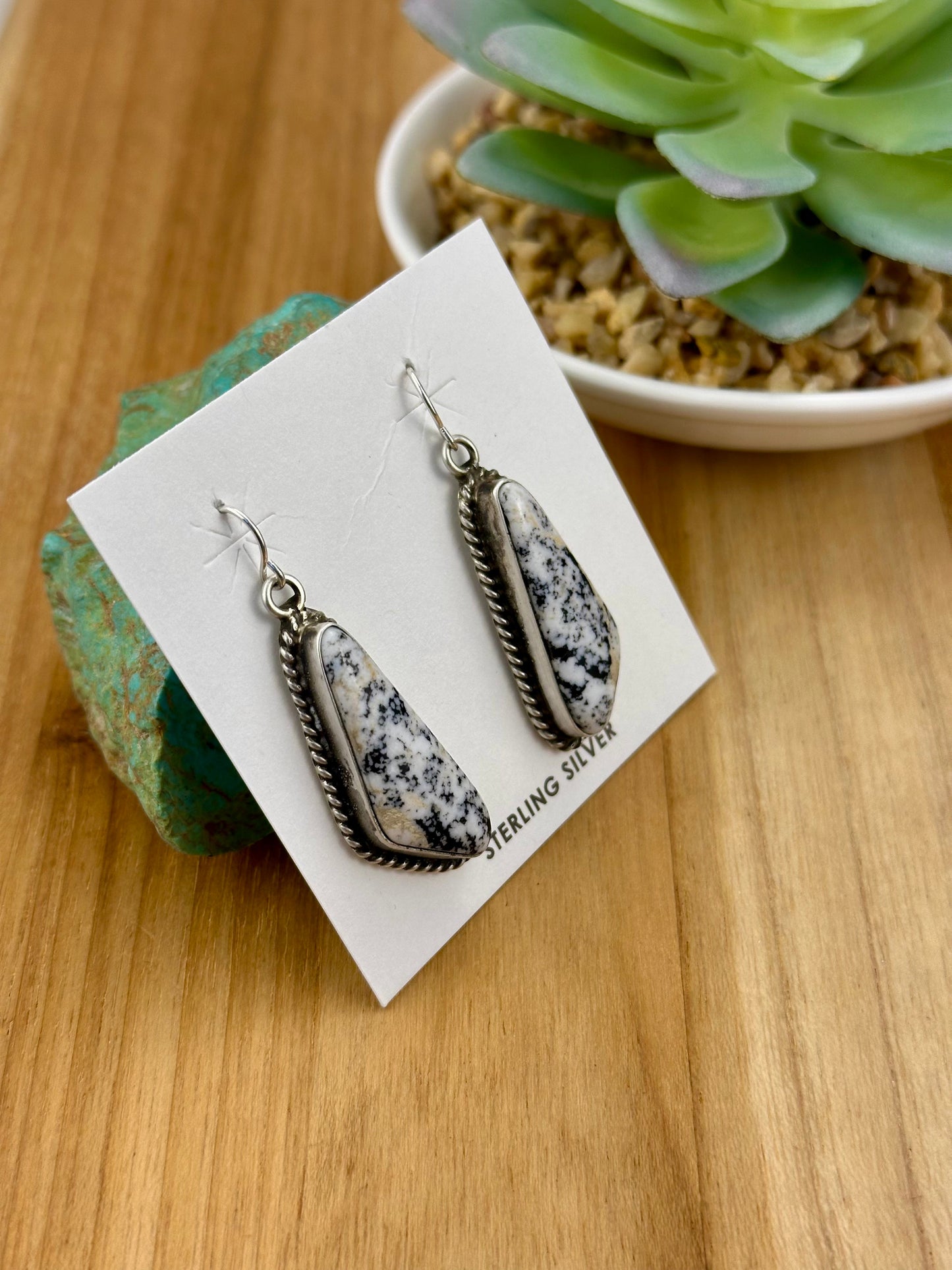 White Buffalo Triangle Sterling Dangle Earrings