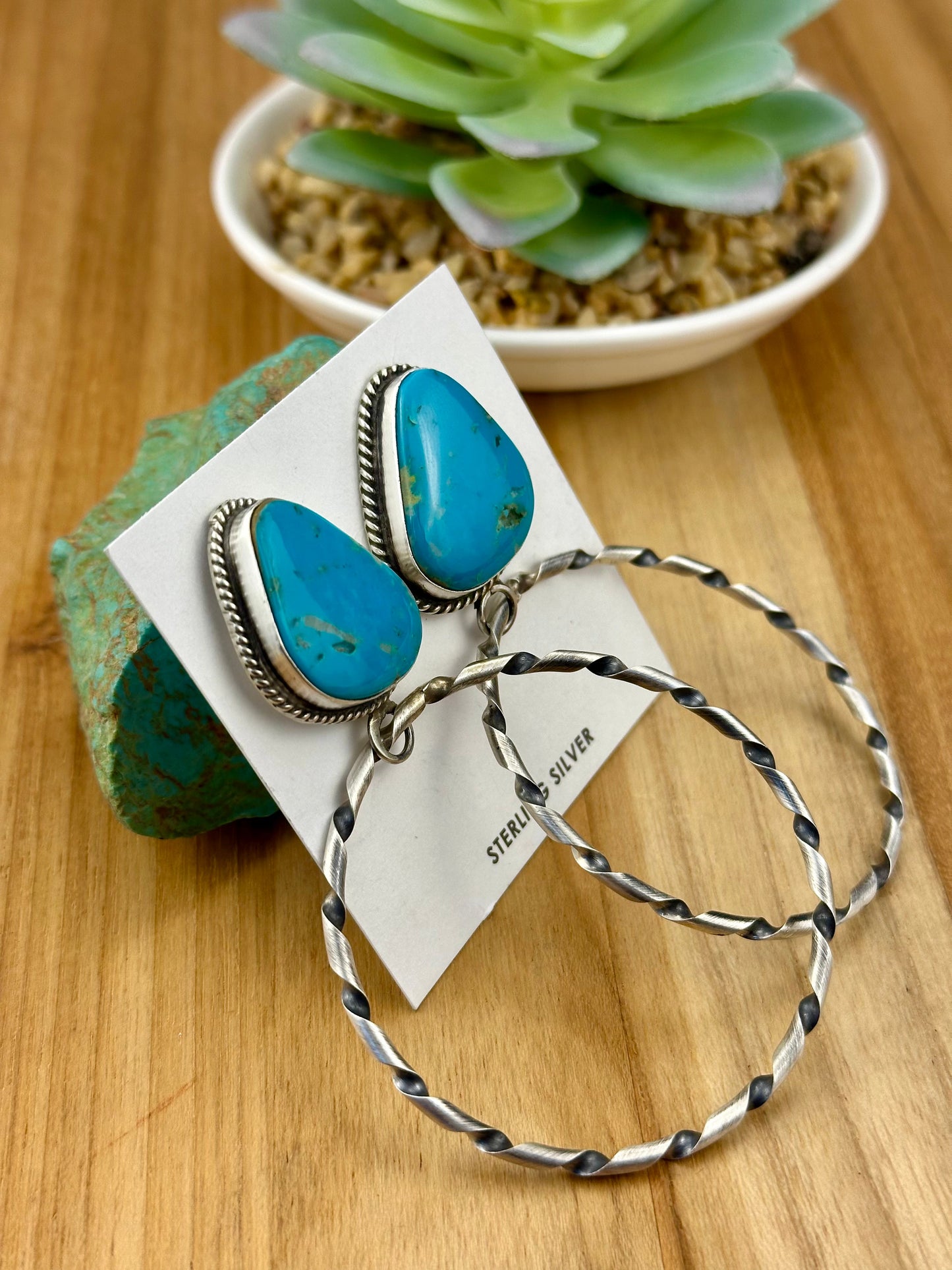 Kingman Turquoise Sterling Hoop Earrings