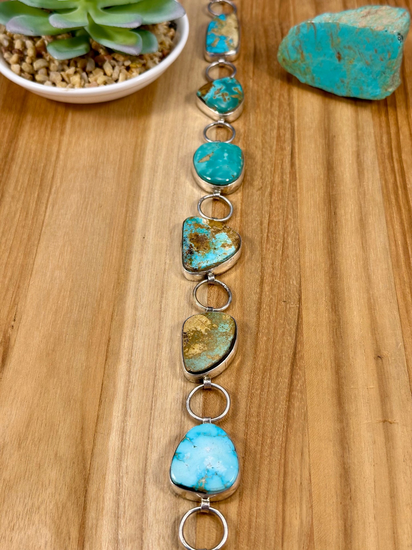 Kingman Turquoise Chain Link Sterling Silver Belt