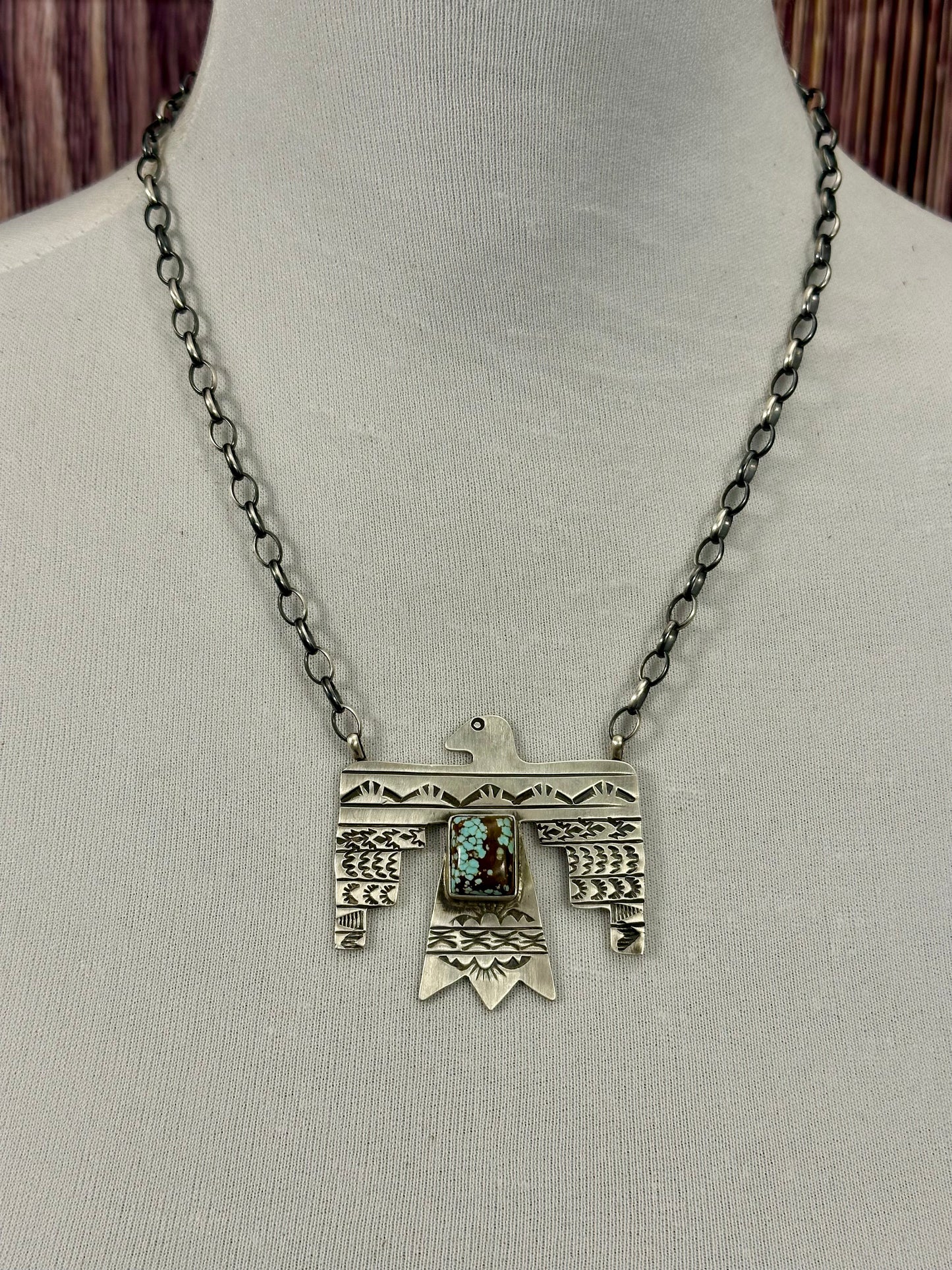 #8 Turquoise Sterling Thunderbird Necklace