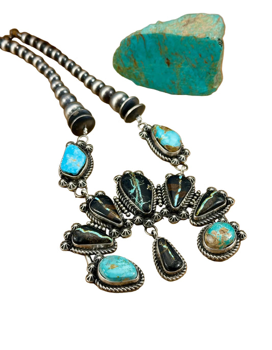 Blackjack & Kingman Turquoise Naja Sterling Necklace
