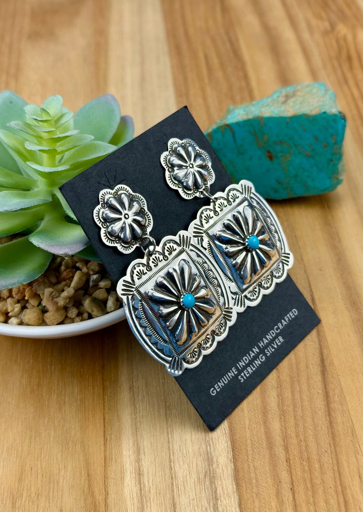 Kingman Turquoise Concho Sterling Earring