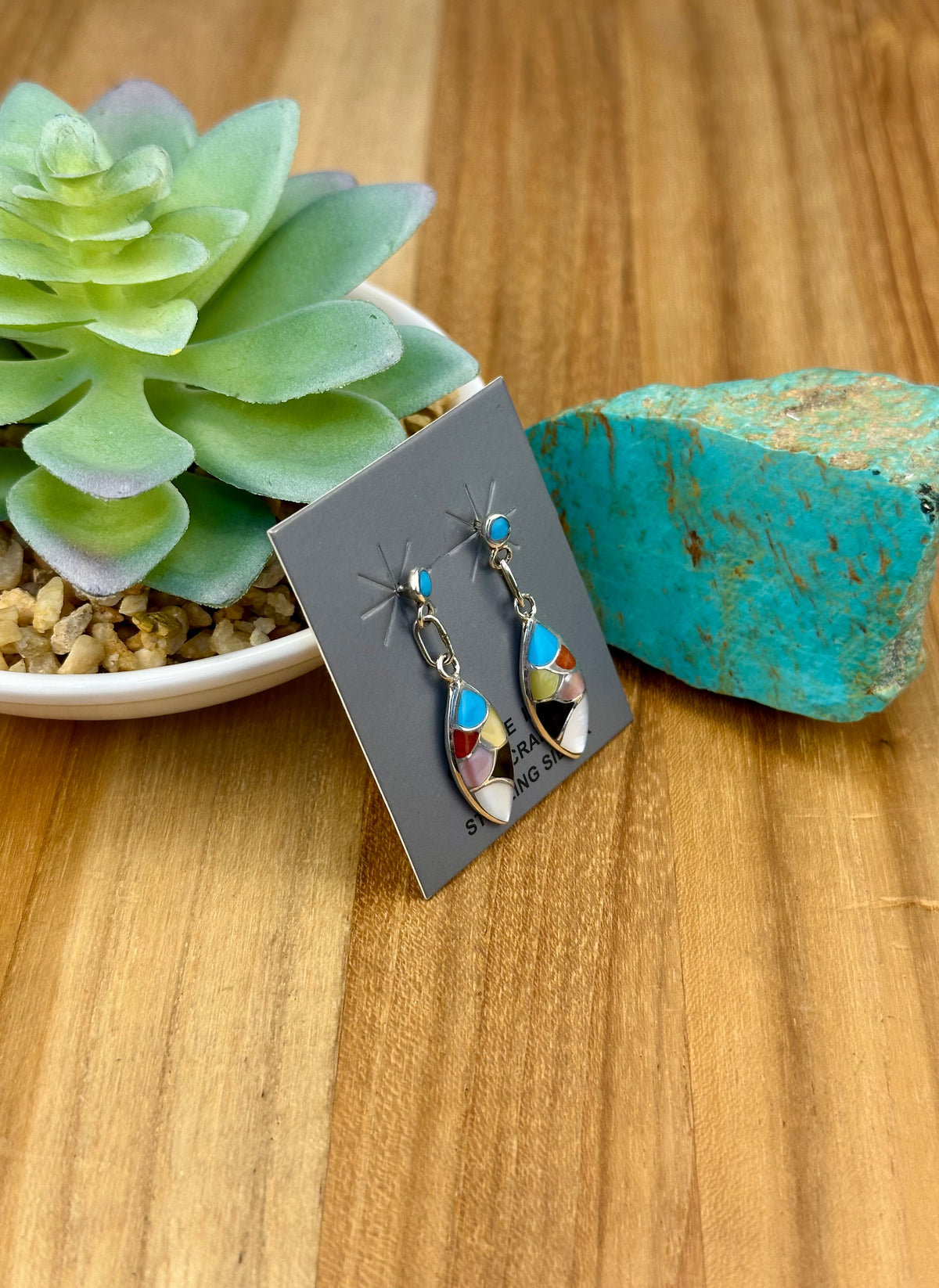 Multi Color Stone Sterling Inlay Earrings