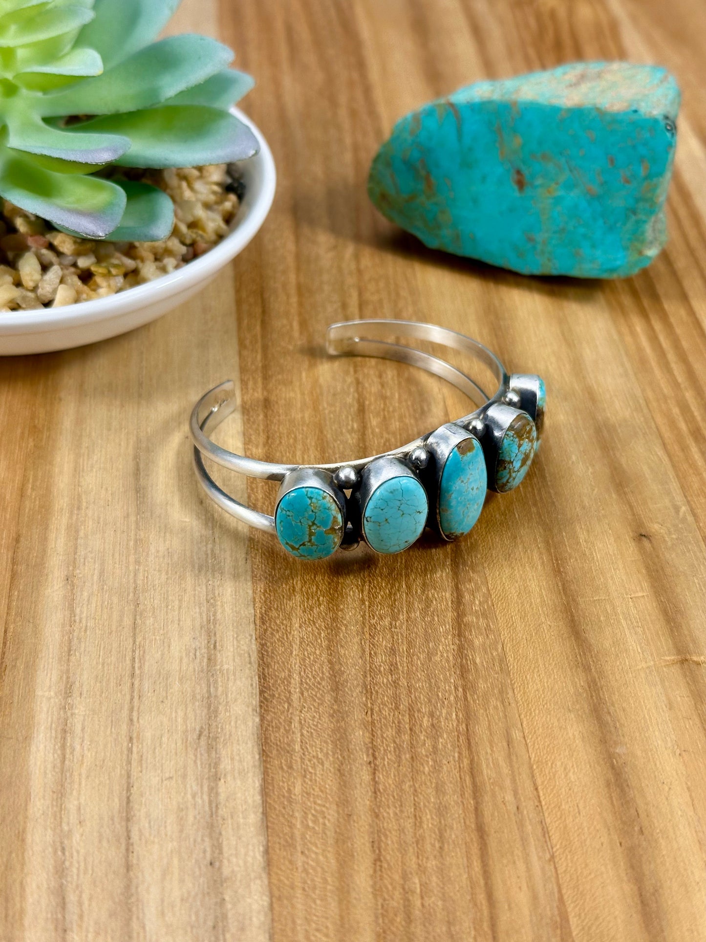 Kingman Turquoise 5 Stone Sterling Cuff
