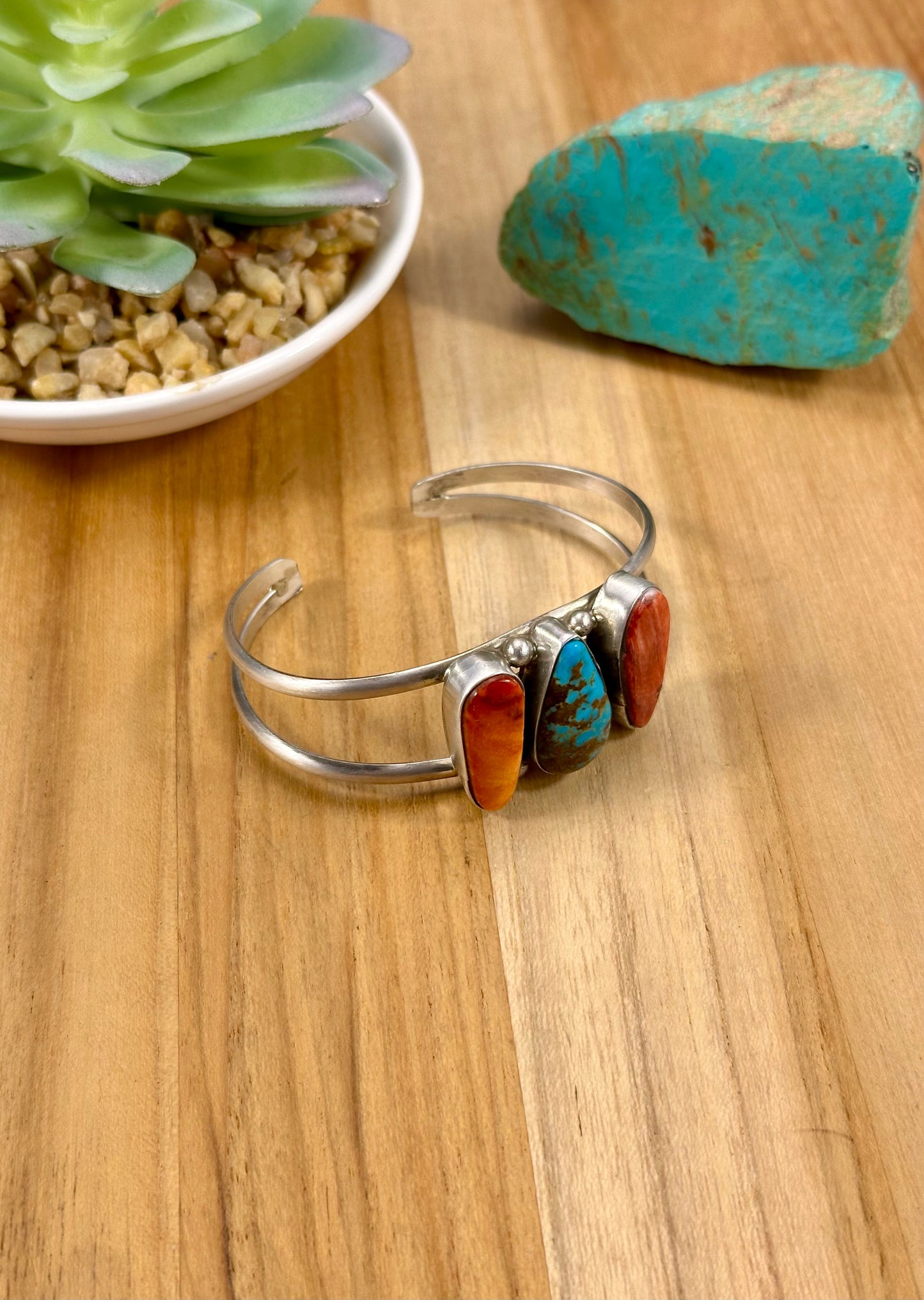 Kingman & Spiny 3 Stone Sterling Cuff