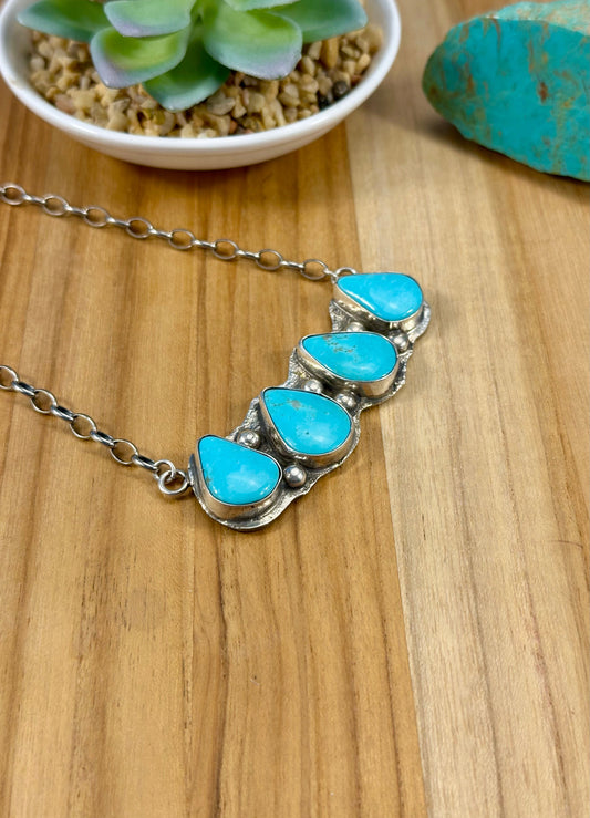 Kingman Turquoise 4 Stone Pendant Necklace