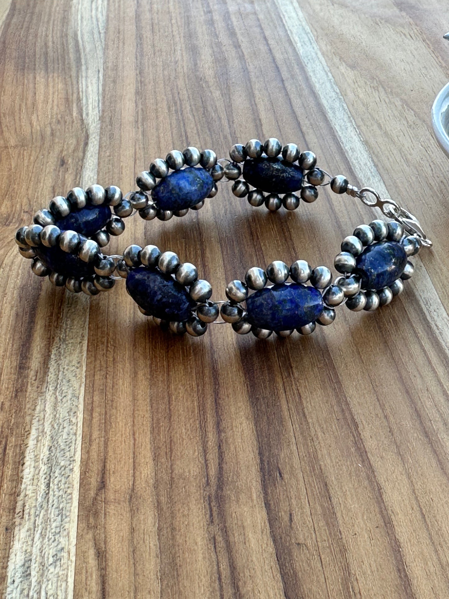 Lapis Silver Pearl Bracelet