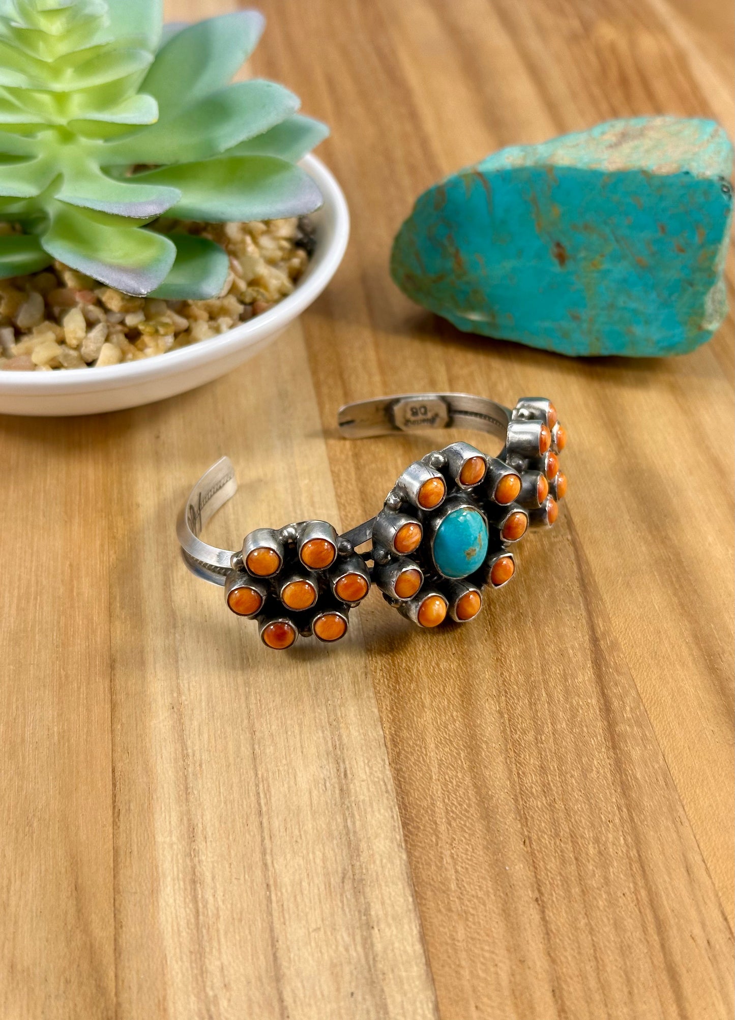Spiny and Kingman Turquoise Cluster Sterling Cuff