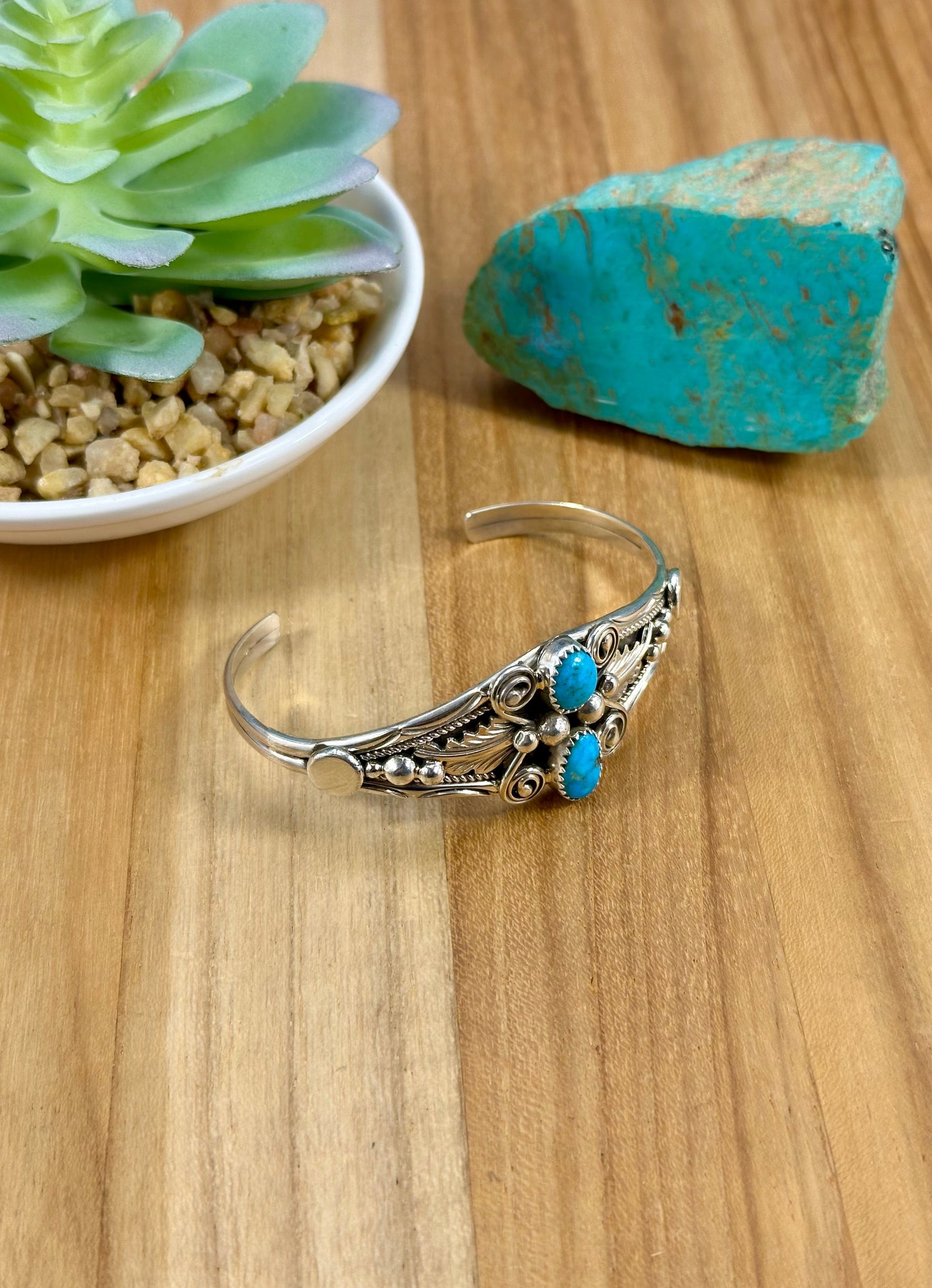 Kingman Turquoise 2 Stone Sterling Cuff
