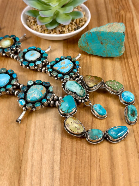 Royston Turquoise Squash Blossom Sterling Necklace