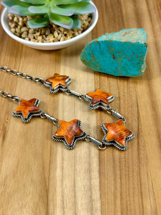 Orange Spiny Star Choker Sterling Necklace