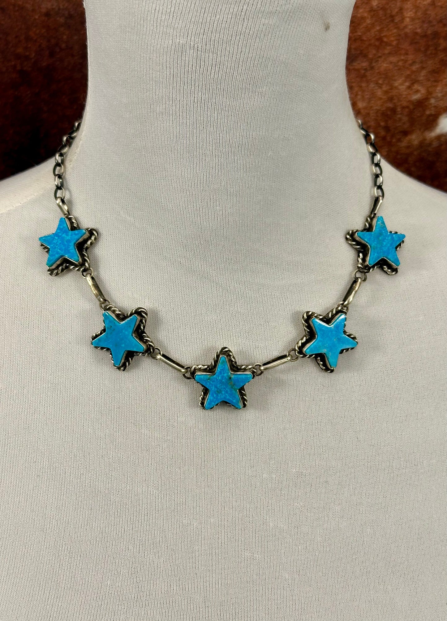 Kingman Turquoise Star Choker Sterling Necklace
