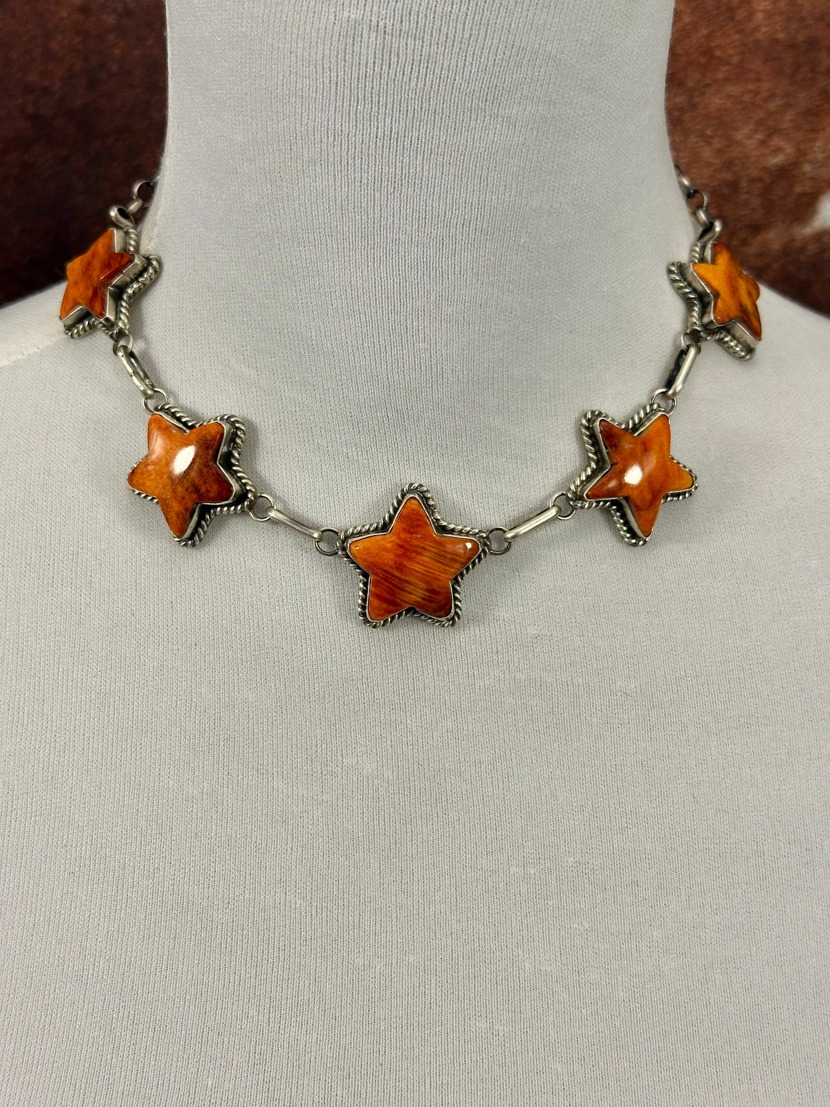 Orange Spiny Star Choker Sterling Necklace