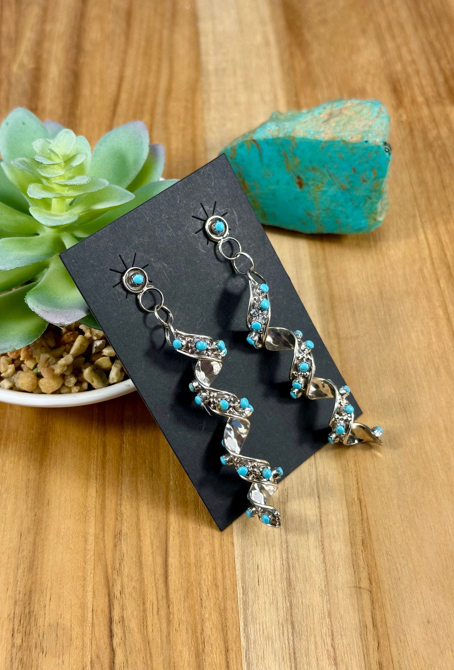 Kingman Turquoise Spiral Sterling Dangle Earrings