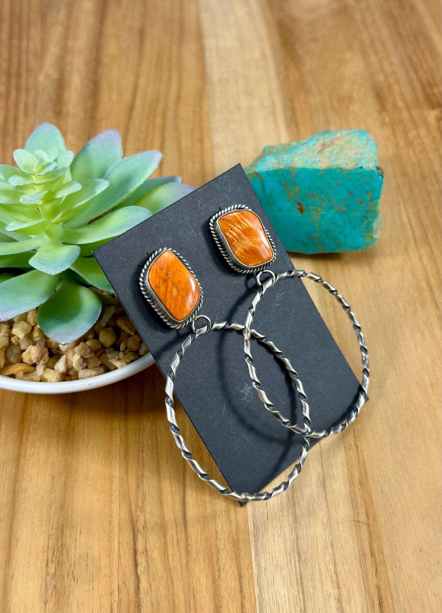 Orange Spiny Sterling Hoop Earrings