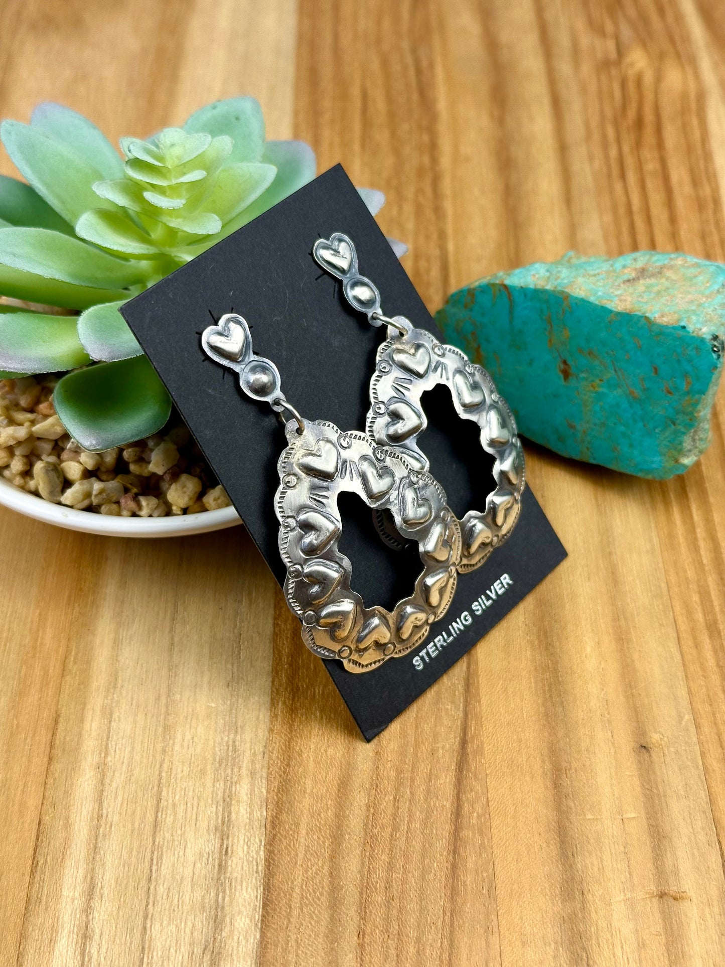 Sterling Silver Heart Stamped Concho Earrings