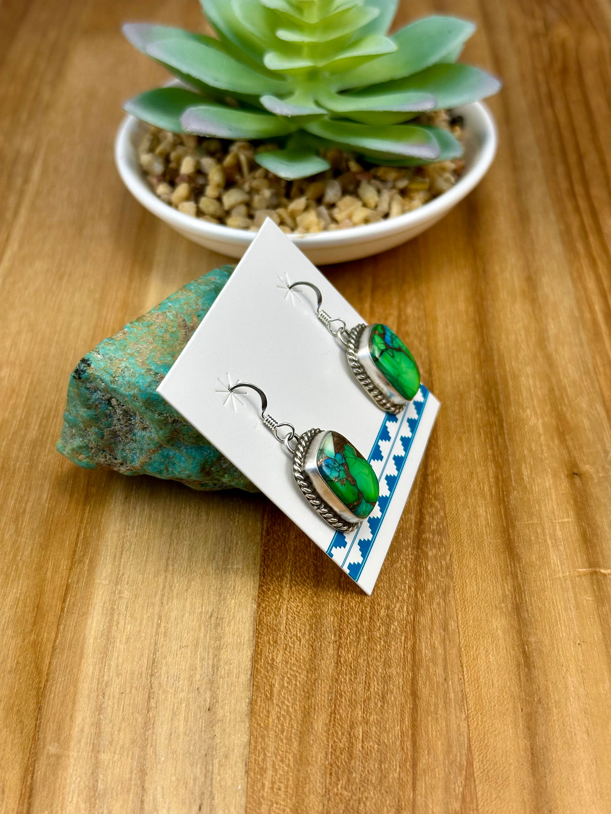 Peacock Dahlia Rectangle Dangle Earrings